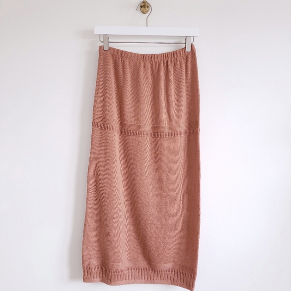 Vintage Dresses & Skirts - Vintage Dusty Rose Pink Sweater Knit Skirt Midi M